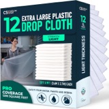 12 Pack 12x9 ft Extra Large Plastic Drop Cloth for Painting
